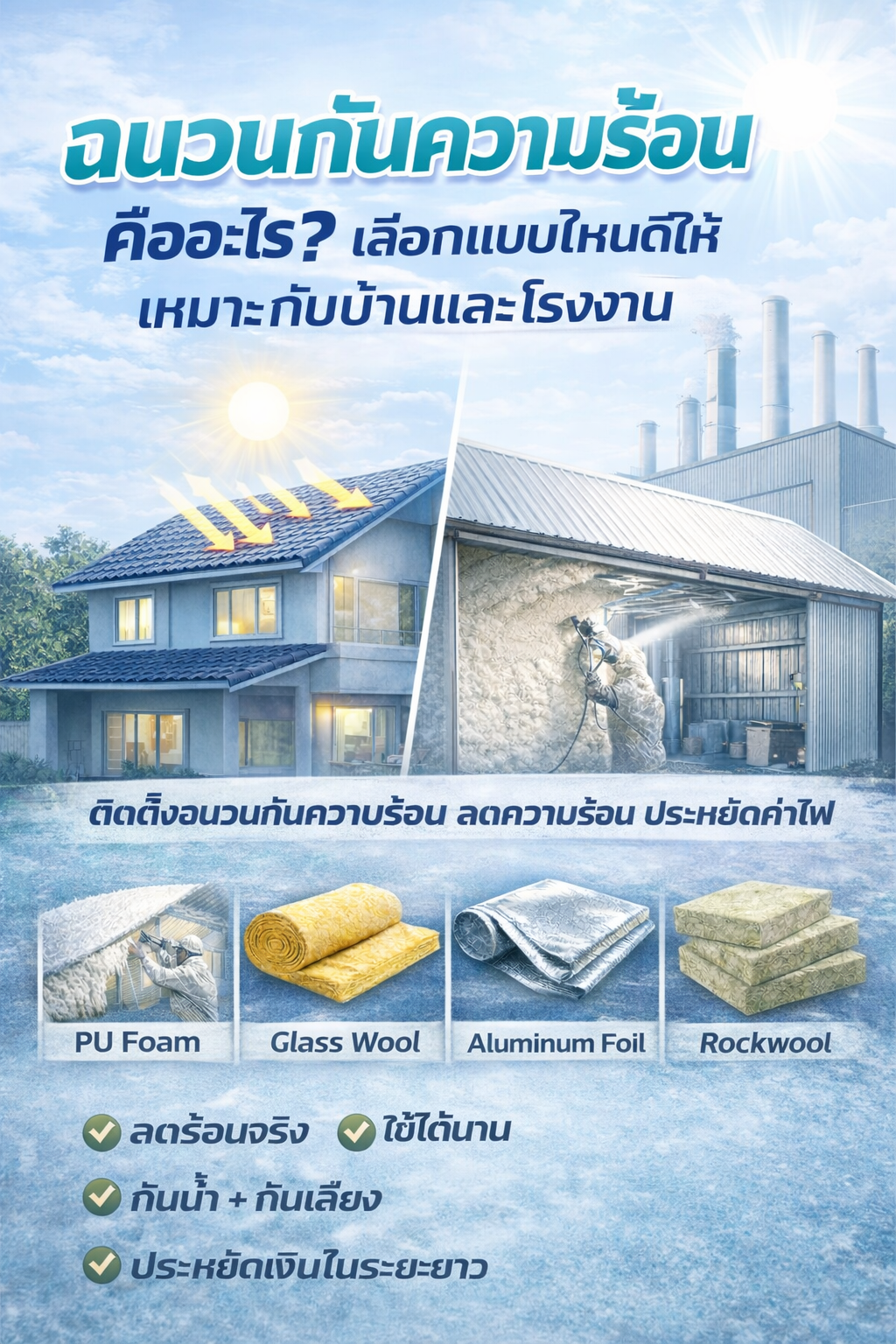 ฉนวนกันความร้อน คืออะไร? เลือกแบบไหนดีให้เหมาะกับบ้านและโรงงาน